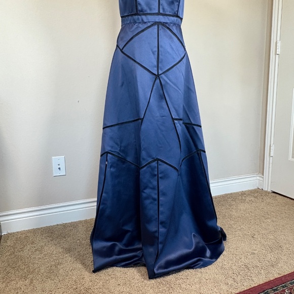 Aidan Mattox Womens A-Line Formal Maxi Dress Evening Gown Sz 12 Blue Black Prom - Picture 2 of 15